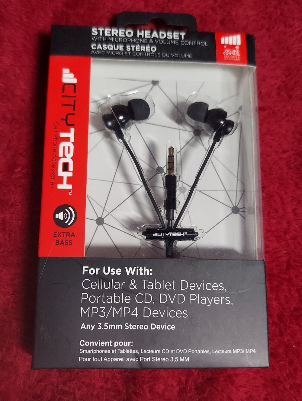 City Tech In-Ear Earbuds w/ Mic & Volume Control Extra Bass 3.5mm Black